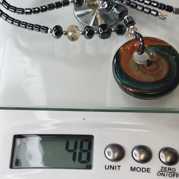 Hematite Necklace Murano Glass Rainbow Twirl Pendant - Picture 12 of 15